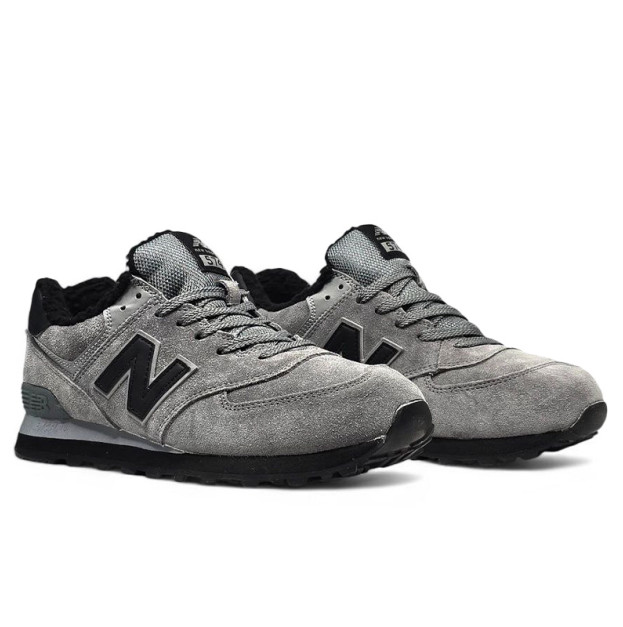 New Balance 574 Grey Black Two З ХУТРОМ