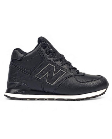 New Balance 574 High Leather Black White Winter С МЕХОМ