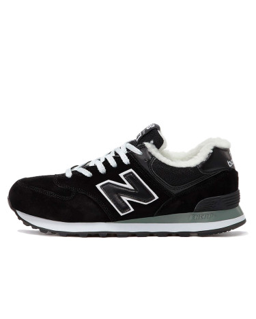 New Balance 574 Black White Winte С МЕХОМ