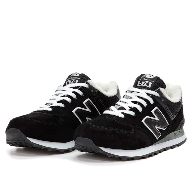 New Balance 574 Black White Winte С МЕХОМ
