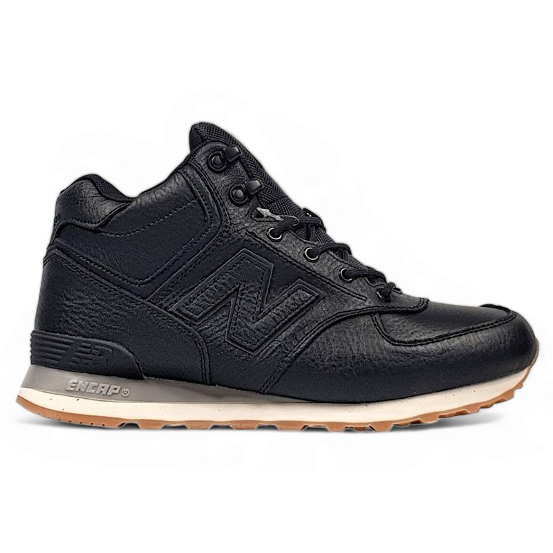 New balance 574 black leather gum sales